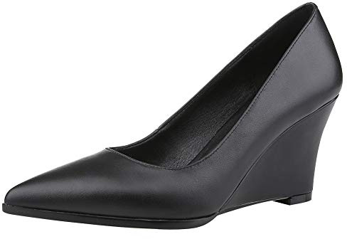 Jamron Dame Äkta Läder Spetsig Tå 8CM Kilklack Pump Skor Kontorsskor Svart SN02411 EU38