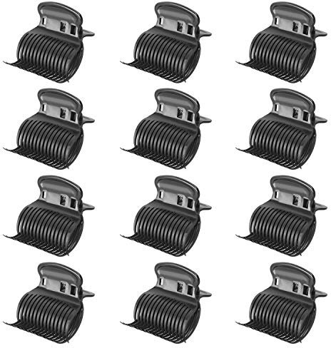 Hot Roller Clips,12er Pack Kunststoff Lockenwickler Clip Frauen Lockenwickler Klammern Klauenklemmen Ersatz Mädchen Jumbo Hair Rollers für Haarschnitt Styling Salon 6 * 5 * 4CM Schwarz