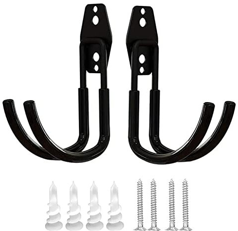 Gancio doppio per garage, 2 pezzi ganci da muro garage con rivestimento antiscivolo, ganci da parete garage, portabici da muro garage applica a box auto,giardino,stanza degli attrezzi (Nero)