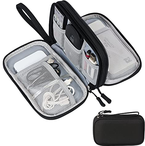 Simpolor Travel Cable Organiser Bag,Double Layer Tech Pouch for Charger,Lightweight Carry Case Travel Essentials Gadget Bags for Business Trip,Daily Use,Electronics Accessories Storage Bag-Black
