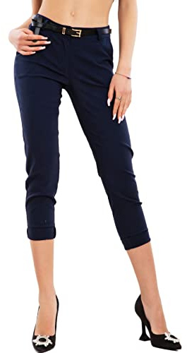 Toocool Pantaloni Donna Classici Eleganti Capri Vita Bassa Pinocchietto VB-2918 [S,Blu Scuro]