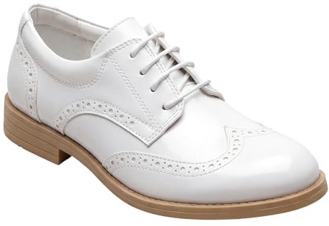 Patent Derby klänningsskor, Wingtip brogue snörning bröllop bal formella skor, Vitt, 31 EU