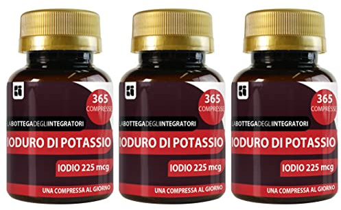Ioduro Di Potassio 1095 Compresse 225 Mcg Iodio 1 al Giorno | Senza Glutine e Lattosio | non di origine animale | 3 confezioni da 365