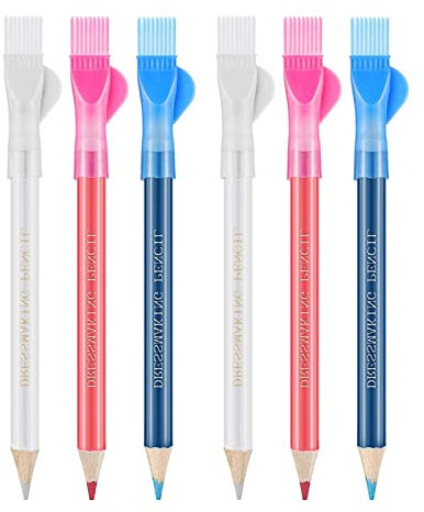 HDKAJL 6 Stück Schneiderkreide Stifte, Schneiderkreide mit Pinsel, Stoffmarker Nähen Löschbar, DIY Bastelmarker Stifte, für Tailor Home Marker und Tracing Tools (Blau+Rosa+Weiß)