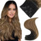 Easyouth Clip in Extensions Echthaar Ombre Haarverlängerung Echthaar Clip 45 cm Mittelbraun Mit Honigblond Balayage Echthaar Clip in Extensions #1B/6/27 120g 7Pcs