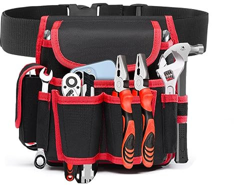 Werkzeugtasche Für Den Gürtel, Werkzeuggürtel, Werkzeug-Taillentasche für Elektrike, Werkzeugtasche mit Gürtel, Mehrzweck-Werkzeugtasche, Werkzeug Tasche aus Leinwand, Werkzeugtasche Gürtel,rot