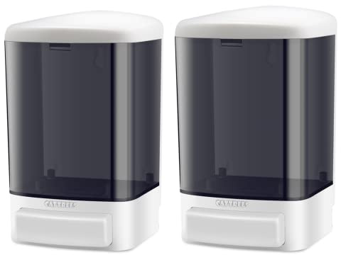 CATTREES Wall Mounted Soap Dispenser - Bathroom & Kitchen - Commercial - Refillable for Liquid Containers - Shampoo, Gel - Plastic - 2 Pack (Manual, 1000ml/33.8 oz)