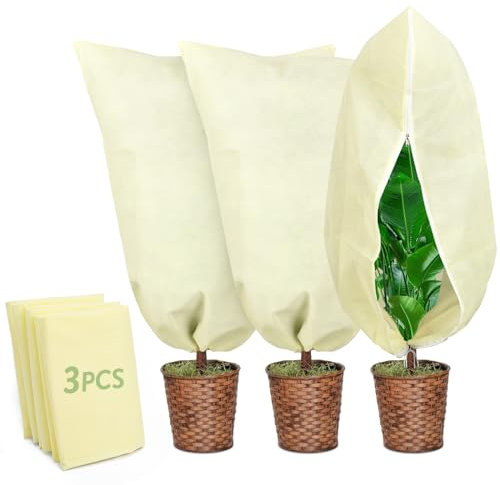 Onlyesh 3 Stück Pflanzenschutz Winter, 80 x 180 cm Winterschutz für Pflanzen mit Reißverschluss Zugband, Reißfest Wiederverwendbar Winterschutz für Kübelpflanzen, Beige