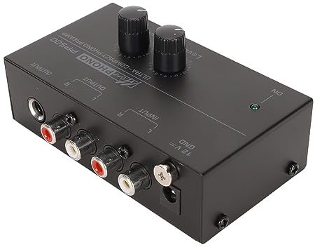 Preamplificador de Tocadiscos Phono, Ruido Ultrabajo, Control de Volumen Independiente, Carcasa Metálica, Múltiples Conexiones, Convierte Señales Phono a Nivel de Línea, (Enchufe