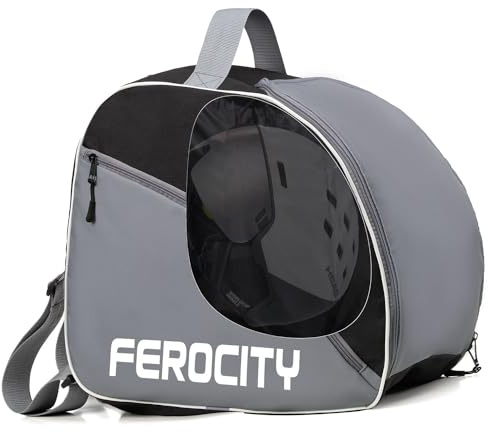Ferocity Borsa Premium per Scarponi da Sci e Casco Borsa per Scarponi da Sci con Cordoncino e Tasca Laterale 41 x 29 x 35 cm in Grigio Nero [054]
