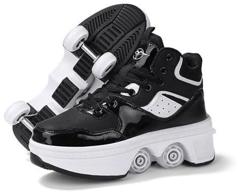 Pattini a rotelle per Uomo Unisex, 2-in-1 Scarpe Multiuso, Pattini a rotelle Regolabili Quad Scarpe di deformazione per Principianti Unisex,44