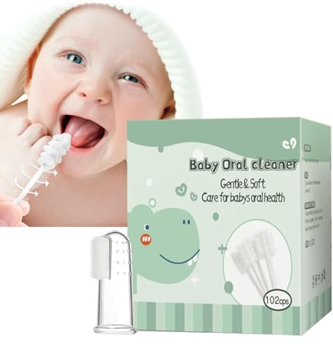 Generisch 60/102 Stück Baby Zungenreiniger, Mundreiniger, Baby-Zahnbürste, Einweg-Mundreinigung, weiche Gaze, Zahnfleischreiniger mit Papiergriff, für Neugeborene Mundpflege