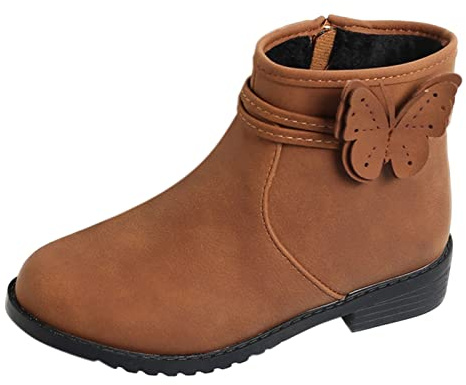 Bottes de neige pour fille avec fermeture éclair latérale et décor papillon - Bottines western pour fille - Bottines d'équitation à talons bas et bottes d'hiver pour fille, jaune, 34 EU