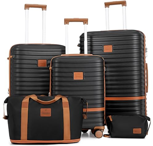 Joyway Juego de Maletas, [5 Piezas] Maletas Set Trolley de Viaje, Maletas de Cabina Gran Espacio, Rodillo de 360°, Cerradura TSA y Interior Compartimentado Incluidas 1 Bandolera y 1 Bolsa de Viaje