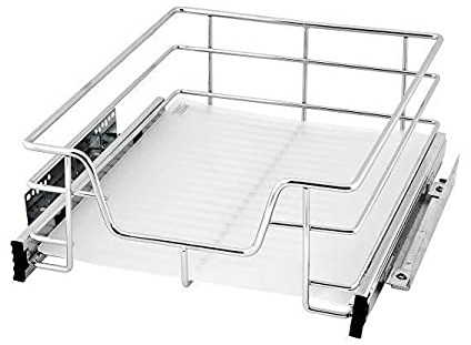 MENGDA Tiroir Téléscopique de Cuisine - Largeur (26/41/46/56cm) et Set (1/2 Pièces) au Choix, Charge max: 12 kg, Rails Inclus - Panier de Rangement Coulissant (1, Convient pour armoire de 46 cm)