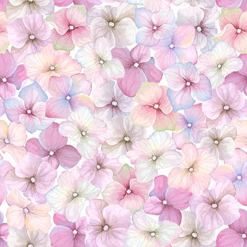 VaryFloral Papier Peint Fleuri rose 30.5cmx300cm Rouleau Adhésif Décoratif Fleur Hortensia Papier Adhesif Mural pétales Vintage Papier Vinyle Autocollant Film Adhesif pour Meuble Armoire Cuisine