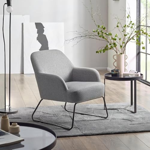 Julian Bowen Davos Accent Chair, Fabric, Grey - H80.5 x W77 x D67cm | Retro Lounge Chair for Living Room, Padded Fabric Seat, Reclining Design, Stable Steel Sled Base