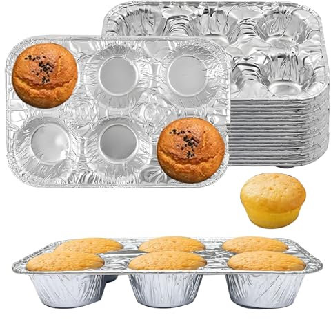 Kaishuai Aluminium stampi muffin,10 Pezzi Teglia Muffin Antiaderente 23 x 17 x 3.2 cm per Cupcake,Brownies,Budini,Mini Muffin pirottini alluminio