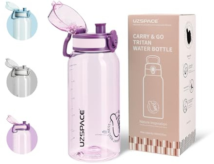 UZSPACE Water Bottle Dishwasher Safe, Tritan 600ml Purple | Clear Water Bottle no Straw, Leakproof Water Bottle with Capacity Scale for School or Sports, Gym Bottle for Women & Men