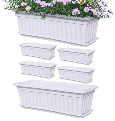 Lnhgh Scatola per finestre per finestre e finestre con fiori, 6 contenitori resistenti alle intemperie, fori di drenaggio integrati per balconi da cucina da giardino all'esterno del giardino