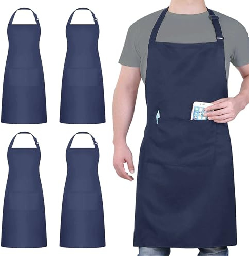atopo 4 Pezzi Cuoco Grembiule, Blu Grembiule Impermeabile con 2 Tasche, Grembiuli Cucina Regolabile, Grembiuli da Uomo e Donna Adatto per Barbecue Ristorante Caffetteria