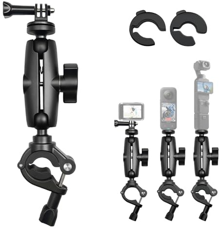 Espejo Motocicleta & Soporte Manillar Bicicleta con Osmo 360 Osmo Nano , 360 °Rotación POV Abrazadera Compatible con GoPro 12-3 Ajustable 0.28-1.41 Soporte Poste Compatible con Insta360 X5-X