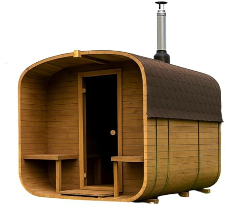 Gardj Fasssauna Garten Outdoor Sauna aus nordischer Fichte – Verschiedene Größen (2–6 Personen) – Wahlweise mit Holz- oder Elektroofen – Inkl. Zubehörset (240 cm, Quadratische, Holzofen)