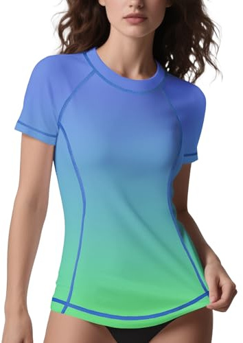 ANGEL CITIZ Haut Anti-UV Femme UPF 50+, T-Shirt de Bain Respirant Manches Courtes, Vêtement de Surf et Plage à Séchage Rapide