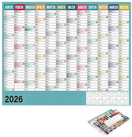 2026 Väggkalender 74 x 51 cm Planeringsanteckningsbok med Tipsmärkningar