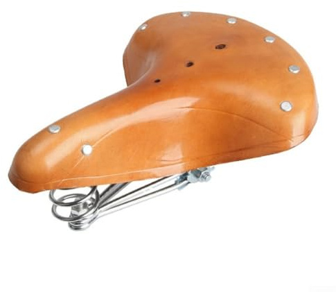Sawhamale Sillín de Bicicleta de Cuero Vintage con Triple Resorte absorción de Golpes, cojín ergonómico de Cuero Vacuno para Bicicleta de Carretera y montaña, marrón Retro, 26 x 21,5 cm