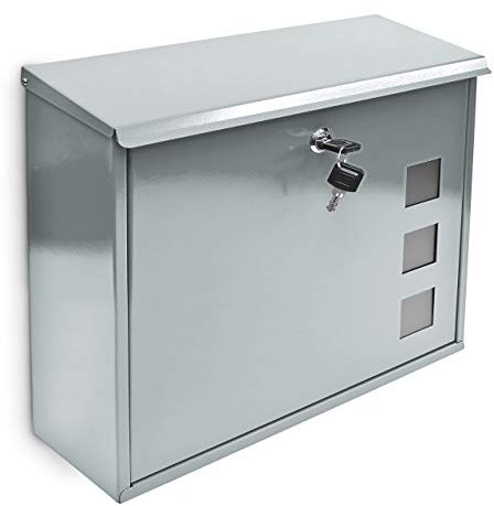Relaxdays 10017419_55 Buzón Exterior Grande, Casillero, Cartas y Revistas, Folletos y Periódicos, Metal, 34,5x33x10,5 cm, Plateado, 1 Stück