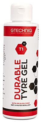 Gtechniq T1 Durable Tyre Gel for Car Tyre Shine, Car Wheel Cleaner Repels Water, Dirt and Grime, Restores Tyre Black Finish, Anti-Sling Formula, 100% Biodegradable, 250ml