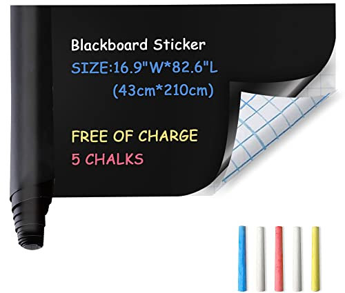 Ezigoo Tafelfolie Selbstklebend Schwarz, Kreidefolie Selbstklebend Abwischbar, 43 x 210 cm Kreidefolie Schwarz Matt. Multifunktionale Kreidetafel für Wand,DIY oder Büro. Mit 5 Kreiden