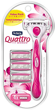 Schick Quattro Womens Value Pack with 1 Razor and 4 Razor Blade Refills