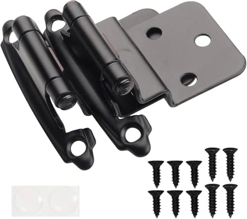DecoBasics 3/8 Inset Cabinet Hinges Black (25 Pair -50 Pcs) Offset Self Closing Matte Black Cabinet Hinges for Kitchen Cabinets w/Bumpers & Upgraded Screws