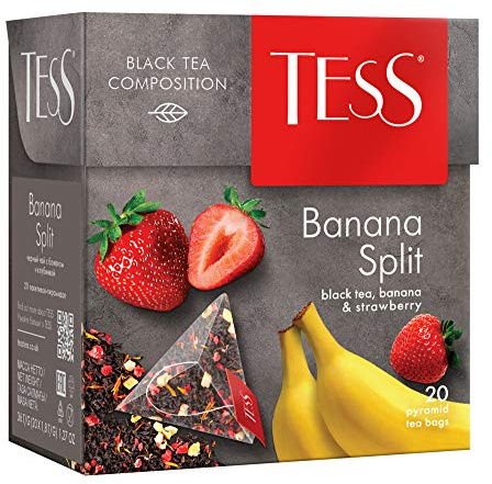 Black Tea Tess Banana Split Strawberry Beverages Grocery Gourmet Food 20 Pyramids of Tea Bags