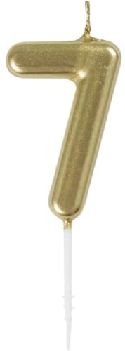 Mini Metallic Gold Number 7 Pick Birthday Candle (3cm x 11cm) - Elegant and Dazzling Party Decoration - Perfect for Birthday/Anniversary Events - 1 Pc
