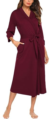 UNibelle Albornoz de mujer con mangas 3/4, kimono, bata de baño, ropa de noche, kimono, bata de sauna con cuello en V profundo, tallas S-XXXL, S
