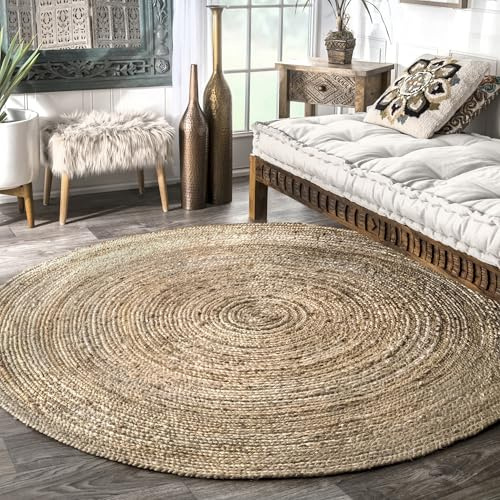 nuLOOM 5 Round Rigo Jute Hand Woven Area Rug, Natural, Solid Farmhouse Design, Natural Fiber, For Bedroom, Living Room, Dining Room, Hallway, Office, Kitchen, Entryway