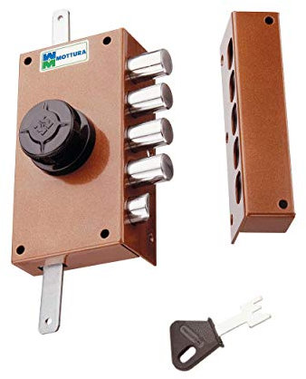 Art. 30437DX SERRATURA A POMPA Applicare Triplice con scrocco E - 42 Cilindro Pompa 30 - Dim. cassa - 80 x 152 Int. fiss. - 60 x 136