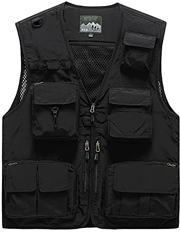 DAIHAN Utomhusväst med flera fickor för män, jaktväst, reporter, fotograf, vandring, arbete, vardag, utomhus, ärmlös jacka, flera fickor, yttervästar, svart, 6XL