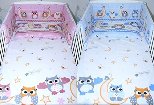Primawela Baby Bettwäsche - Eule - Kinderbettwäsche Babybettwäsche mit Kissenbezug Baumwolle (Blau, 100 x 135 cm)