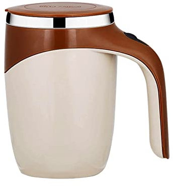 FOVNOT Selbstrührende Tasse, Automatische Magnetische Rührkaffeetasse, Elektrischer Rührbecher, Magnetischer Rührbecher für Kaffee/Milch/Tee/Heiße Schokolade (Braun, Edelstahl, 380 ml, Tasse, 1 Stück)