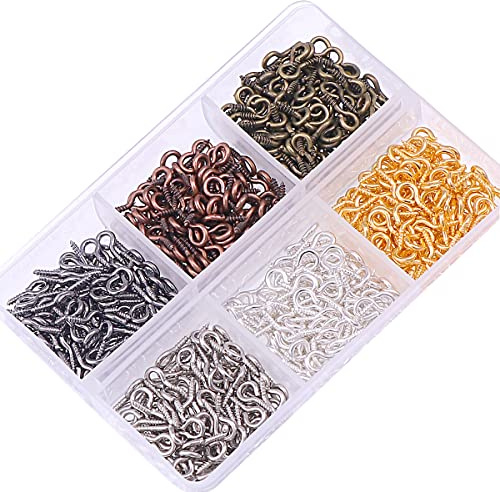 Tiardey 400 piezas de mini anillos de alambre de hierro pequeños tornillos, tornillos de ojo, clavos de ojo de oveja, ganchos de clavo de ojo de mini tornillo utilizados adornos - 6 colores mezclados
