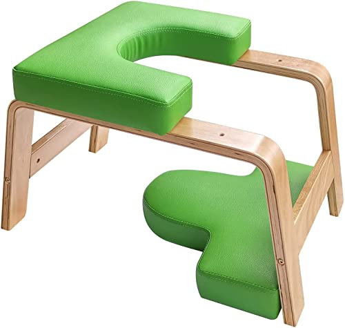 Yoga Kopfstandhocker, Kopfstandbank aus Holz, Yoga Kopfstandstuhl mit PU-Kissen, zum Üben von Kopfstand, Schulterstand und Krafttraining, geeignet für Home Gym Yoga Studio,Grün