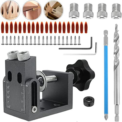 Pocket Hole Jig Set, Taschenloch Bohrschablone, 52 Stück Multifunktion Bohrer-Locator Schrägloch Bohrschablone Taschenloch Bohrhilfe für die Holzbearbeitung