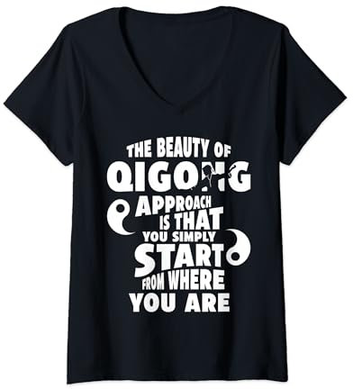 Damen Qigong Kleidung Chi Gong Quigong Chigong Yin Yang T-Shirt mit V-Ausschnitt