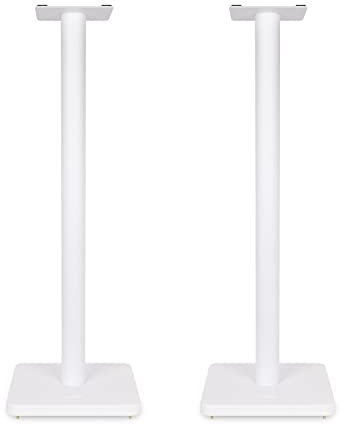 Fluance Floor Speaker Stands for Surround Sound and Bookshelf Speakers with Solid Construction, Adjustable Floor Spikes, Rubber Isolation Feet, Cable Management, Square Base - Matte White/Pair SS05SWH