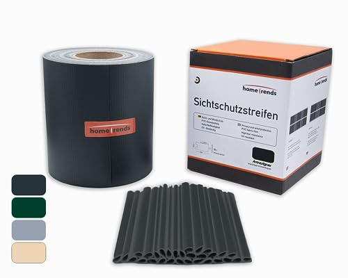 home Trends Bandes brise-vue avec clips de montage en PVC - Pare-vent - Bandes de protection des données - Pour balcon, brise-vue - Anthracite - 50 m x 19 cm