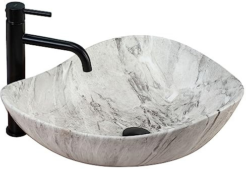 Rea Aufsatzwaschbecken Dora Stone Waschtisch Handwaschbecken Waschschale Waschbecken für Badezimmer aus hochwertiger Keramik 515 x 400 x 175 mm (Stein imitiert)